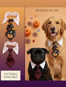 PETSIN 1PC Gentle Suit Collar Pet Tie Collar / Soft Smooth Woven Cloth White Shirt Collar Design Two Style Prints Halloween Pumpkin Spider Web Ghost Pattern & Classic Red Black Stripe - Multicolor - View 2