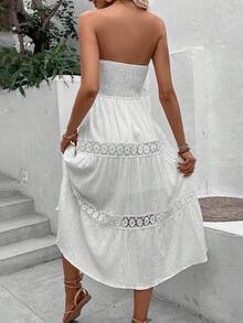 Breezaya Guipure Lace Insert Tube A-Line Dress Vacation Beach Outfits Women - White - View 2
