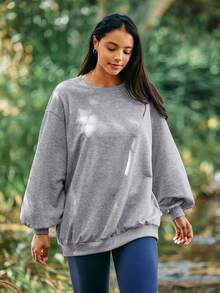 Voyena Women's Plus Size Casual Crew Neck Long Sleeve Sports Sweatshirt Fall - Grey - View 5