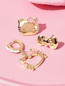 HELLO KITTY AND FRIENDS | SHEIN 3對金色調鋅合金耳釘耳環套組，可愛百搭日常佩戴 - 彩色 - 查看 3