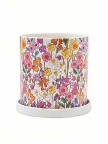 Haus Hana 1pc Cute Nordic Floral Print Ceramic Pot, Round Breathable Terracotta Planter With Drainage Hole For Succulents & Phalaenopsis - multicolor - View 19