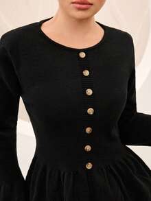 Graceveil Women's Autumn/Winter Casual Solid Color Bell Sleeve Sweater - Black - View 1