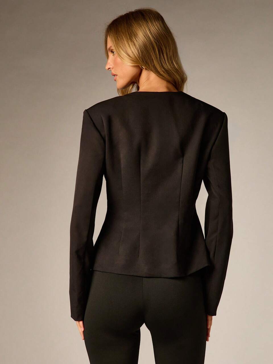AiiRZ Collarless Fitted Blazer With Gold Buttons