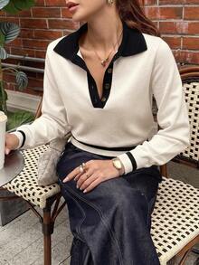DAZY Women's Colorblock Pullover Sweater Fall - White - View 3