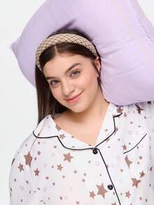 Bonmuse Plus Size Bubble Crinkle Star Print Lapel Short Sleeve Pajama Set Star Print Pajamas Cute Pajama Set For Women Comfy Pajamas Set Women's Sleepwear - White - View 8