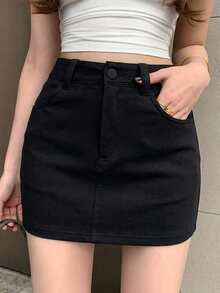 DAZY 秋季人造羊毛黑色休閒街頭派對宴會運動女款裙 Y2K - 黑色 - 查看 4