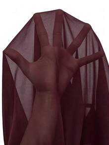 SHEIN Fiorisel Solid Ruffle Trim V-Neck Tie Front Sheer Chiffon Blouse With Flare Sleeves - Burgundy - View 8