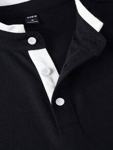 Calvornis 男士拼色休閒百搭日常穿著短袖 Polo 衫 - 黑色 - 查看 4