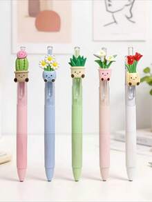 6 Sets Of Creative Plant-Themed Retractable Ballpoint Pens, 0.5mm Flower Quick-Drying Pens, Stylish And Simple Neutral Pens, With Smooth Writing; Suitable For Diaries&Paintings; The Best Choice For Writing&Office Work; Suitable For Students, Schools - Creative Flower Press Pen - View 3