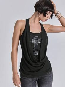 ACID BLVD Y2K风格深V领交叉金属铆钉修身吊带背心 - 黑色 - 查看 1