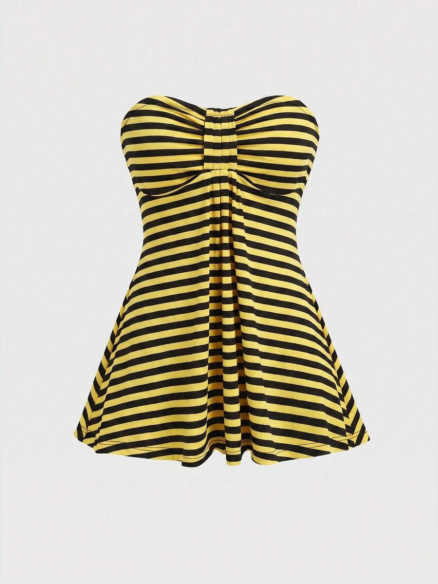 ROMWE Goth Top tubo ajustado a rayas retro estilo Y2K Hot Girl - Amarillo - Ver 1