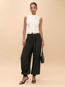 Nöista Black Balloon Pants With Metallic Gold Fabric . Fall, Winter, Haloween, Night Out, Christmas, Elegant, Formal Event,  Dinner, Torusers, Barrell - Black - View 3