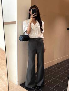 DAZY Pantalones acampanados de unicolor versátiles y de moda para ir al trabajo - Gris Oscuro - Ver 3