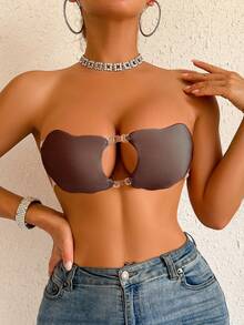 SHEIN 1pc Front-Clasp Invisible Push-Up Breast Petal - Burgundy - View 6