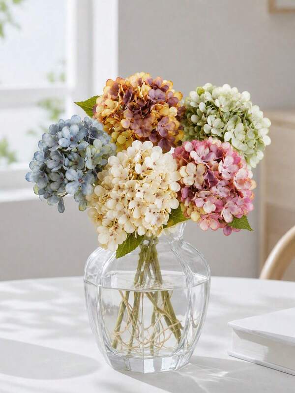 Haus Hana 1Pc/3Pcs/6Pcs Artificial Hydrangea Bouquet, Faux Flower Arrangement & Vase Centerpiece, Realistic Fake Plant Decor For Living Room, Bedroom, Wedding, Bridal Bouquet, Birthday Party, Garden, Fall Decor, Valentine's Day, New Year & Holiday Home Decor