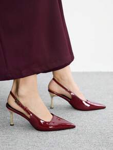 CUCCOO BIZCHIC 女款時尚酒紅色尖頭細高跟鞋 日常百搭通勤性感派對女鞋 - 酒紅+金色鞋跟 - 查看 5