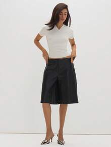 MUSEYN Celana Pendek Jorts Longgar PU Hitam - Hitam - View 1