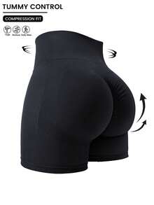 Rhythm Era Plus Size Seamless Solid Color Elastic Sports Shorts - Black - View 2