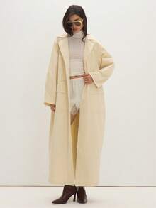 MUSEYN Cream Woven Extreme Oversized Trench Coat Structured Tailored Polished Everyday Office Fall - Apricot - View 1