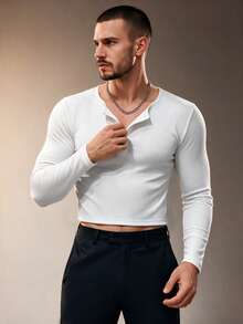ZURIURI 370 Men's Slim Fit Crop Top Wanrun Double Striped Bamboo Linen - RS 12 Off-White Vacation Club Autumn Casual - White - View 4