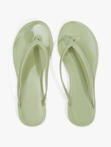 Grefit Candy-Colored Jelly Glue Flip-Flops, Soft Bottom Easy To Rinse, Pool Festivals/Beach Parties/Vacations, Suitable For Both Indoor And Outdoor - Tender green - View 4