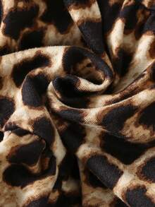 Gaun Anak Perempuan Motif Leopard dengan Tali Bahu Tipis dan Hiasan Pita - Mocha Brown - View 5