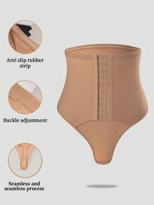 SHEIN Women High Waist Slimming Pants, Button Front G-String Panties - Khaki - View 6