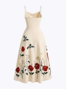 GlowEve Women's New Vacation Spaghetti Strap Printed Dress, Spring/Summer - Apricot - View 2