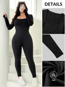 SHEIN EZwear 秋冬大码保暖针织连体裤 - 黑色 - 查看 7