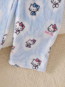 HELLO KITTY AND FRIENDS | SHEIN 聯名款少女秋冬新款可愛印花舒適保暖柔軟雙面法蘭絨開襟翻領長袖褲子2件式居家服套裝1套 - 藍色 - 查看 8