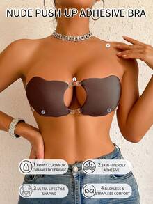 SHEIN 1pc Front-Clasp Invisible Push-Up Breast Petal - Burgundy - View 4