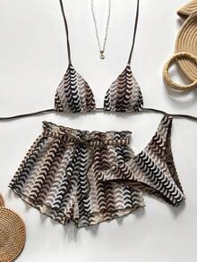 Swim Vcay Women's Summer Beach Striped Sexy Fashion Bikini Two-Piece Swimsuit Set With Shorts - Multicolor - View 1
