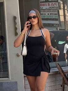 SHEIN Dewbera Women's Plus Size Colorblock Casual Daily Halter Neck Sports Dress - Multicolor - View 9