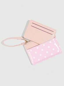 ROMWE 1 Buah Dompet Koin Mini Polkadot Y2K, Dompet Kecil PU Modis, Tempat Kartu Gaya Kawaii, Tas Penyimpanan Dokumen ID, Organizer Kartu Polkadot Tipis Multi-Lapisan yang Dapat Dilepas - Berwarna merah muda - View 4