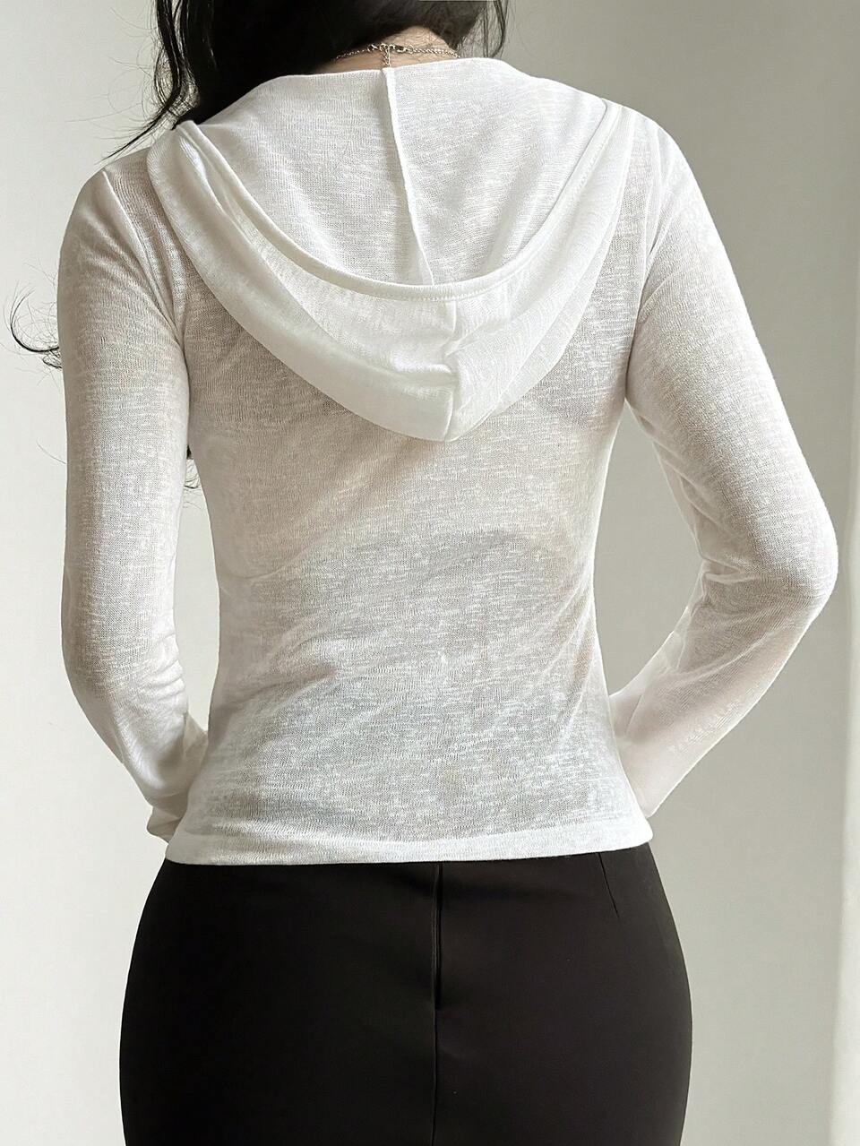 Women's Solid Color Hooded Zip-Up Casual Versatile Everyday T-Shirt Fall