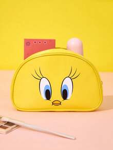 LOONEY TUNES X Joivida 1pc Cute Cartoon Print Makeup Bag, 21*13.8*5.2cm, Soft Fabric With Fun Pattern, Quilted Design, Large Capacity Cosmetic Organizer For Travel, Daily Use, Portable Zipper Pouch For Toiletries And Makeup Essentials - Yellow - View 4