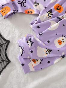 Tween Girl Ghost Print Long Sleeve Top & Leggings Snug Fit Loungewear - Purple - View 4