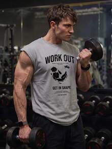 GymBeat Men's Sleeveless Workout Tee,Light Grey Letter Pattern Summer Gym Athleisure Active Sports Tank Top Lightweight Working Out Shirts - Light Grey - View 5