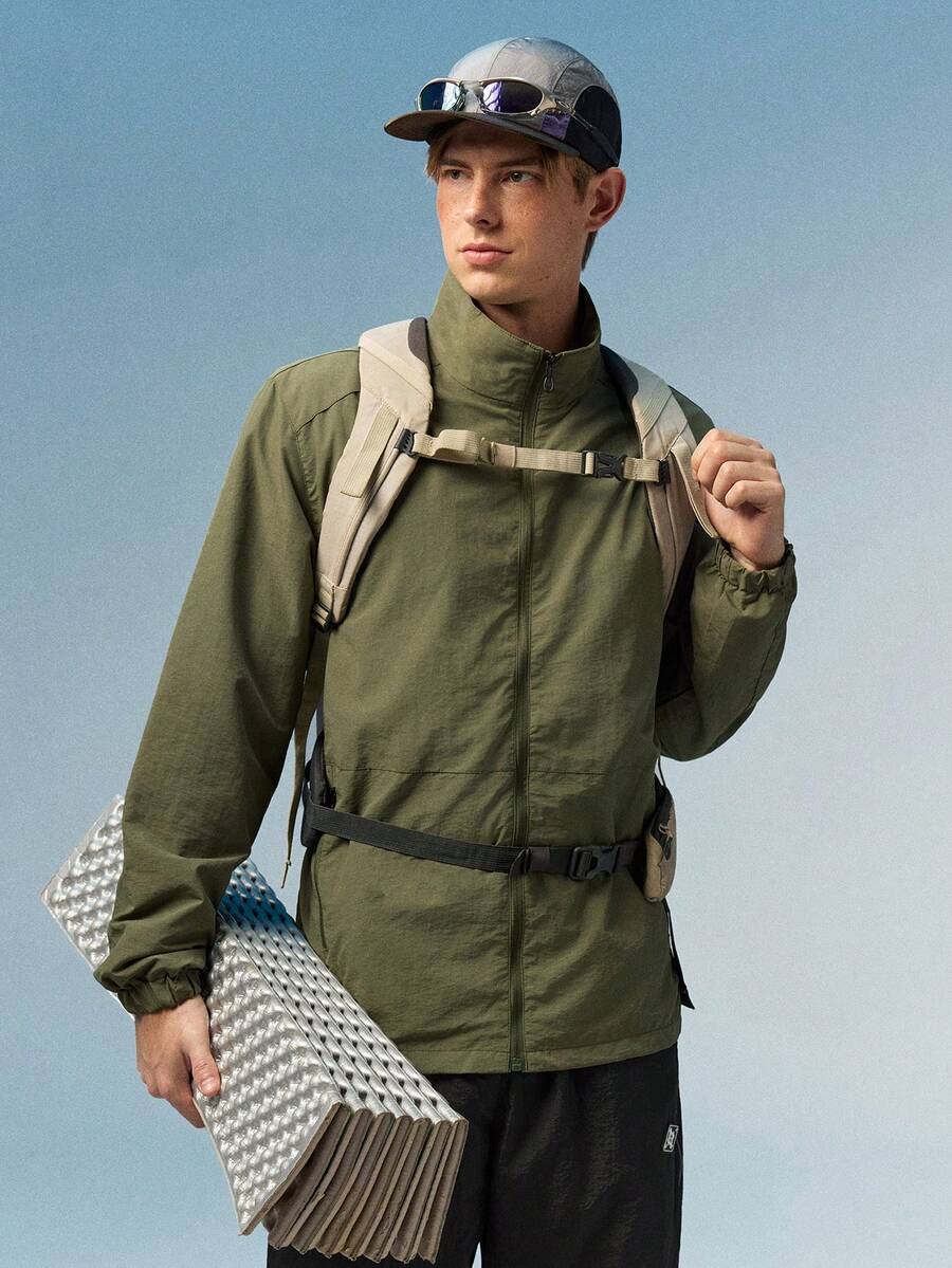 Caldwick Jaket Kasual Pria Klasik Warna Polos dengan Kerah Lipat, Cocok untuk Olahraga Musim Gugur dan Musim Semi