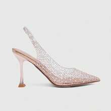 CUCCOO SZL Women's Elegant Rose Gold Slingback Pumps With Rhinestone Embellishments And Clear Pointed Toe Design For Special Occasions - Champagne sizzling - View 4