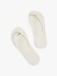 Grefit Women's Flip-Flops, Summer Open-Toe Slippers, Round Toe Simple Solid Color Flip-Flops, Vacation Beach Shoes - Apricot - View 2