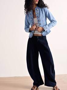 Bohemela Women's Casual Loose Long Sleeve Denim Jacket Autumn - Light Wash - View 6