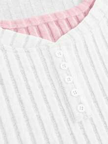 SHEIN Girlism 青少年女孩拼色 2 合 1 設計 T 恤，修身剪裁，適合秋季，休閒風格長袖女款上衣 - 白色 - 查看 3