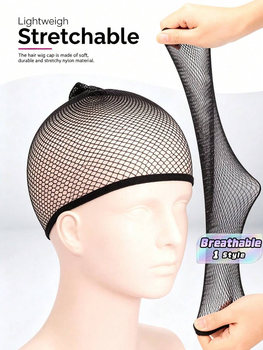 (5/50/30/100 Pieces).Elastic Mesh Wig Cap – Soft, Breathable, And Stretchy, Offering A Comfortable, Secure Fit While Gently Protecting Your Hair. Designed Specifically For Women - Black - View 1