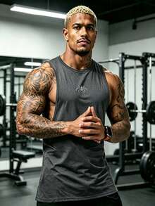 Coreblaze Tank Top Olahraga Pria Motif Laba-laba Tanpa Lengan, Kemeja Fitness Longgar untuk Latihan - Dark Grey - View 3