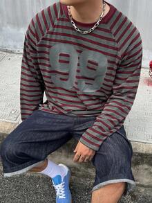 DAZY 男士黑色與紅色拼色數字印花T恤 - 彩色 - 查看 1