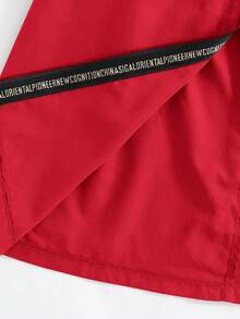 SHEIN 少女/青少年女孩休閒字母裝飾寬鬆文字貼布口袋連帽中長版派克冬季外套 開學季秋季 - 紅色 - 查看 10