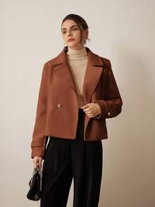 Aveloria Modichic Casual Solid Color Double-Breasted Cropped Jacket, Autumn/Winter  - Brown - View 4