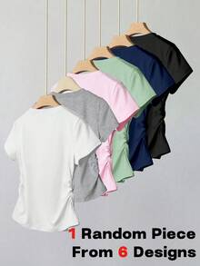 青少年女孩 T-Shirt，簡約修身圓領短袖 T-Shirt，1 件隨機短袖 T-Shirt，適合夏季，個性化 T-Shirt，適合春夏，休閒舒適，家庭出遊季節，家庭出遊，優雅穿著，舒適易穿 - 彩色 - 查看 2