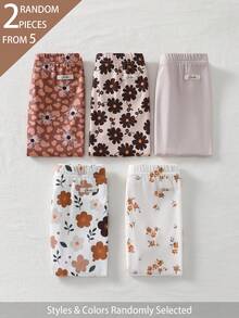 Souflis Souflis Set de 5 piezas de leggings de punto acanalado para niña, envío aleatorio de 2 piezas, estampado floral, estilo dulce y lindo, versátiles, suaves y cómodos, para primavera, verano y todas las estaciones - Multicolor - Ver 4